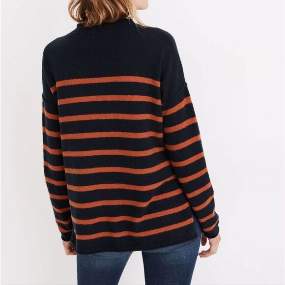 MADEWELL Whitworth striped mock neck alpaca merino wool blend sweater - Picture 2 of 13